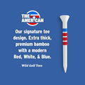 Wild Golf Wood Bamboo Golf Tees 3-1/4" Extra-Thick Red White Blue 50 Pack by Deal US