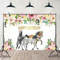 JICONEE Horse Birthday Party Backdrop Western Bohemian Wildflower 7x5ft by Deal US