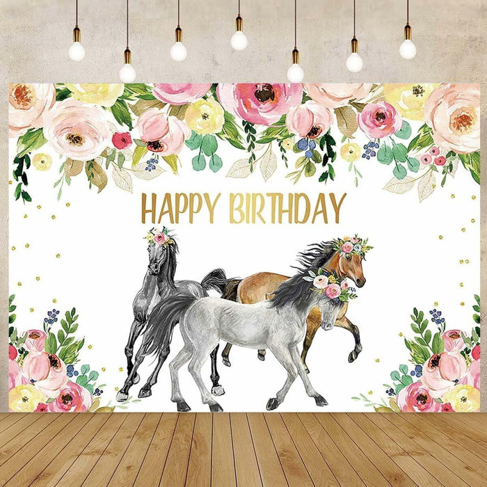 JICONEE Horse Birthday Party Backdrop Western Bohemian Wildflower 7x5ft by Deal US