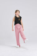 Handfrog Girls 2PC Tie Knot Crop Top & Wide Leg Pants Set Pink Black Size 12-13Y by Deal US
