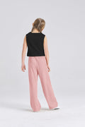 Handfrog Girls 2PC Tie Knot Crop Top & Wide Leg Pants Set Pink Black Size 12-13Y by Deal US