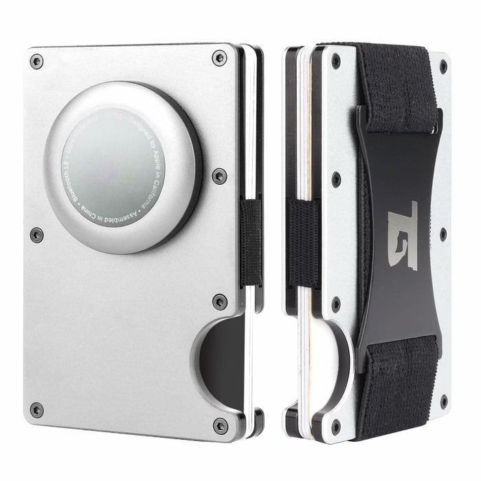 Team Gainz Mens Metal Wallet RFID Blocking Airtag Holder Silver W/ Strap by Deal US