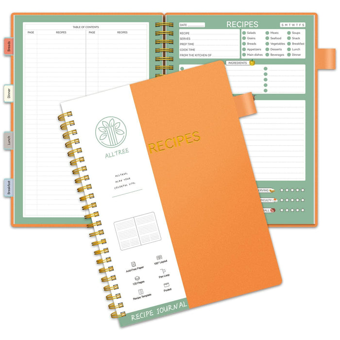 Alltree Recipe Notebook Spiral Organizer 15 Tabs 120 Pages Black 5.5x8.5 by Deal US