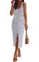 MEROKEETY Women’s Striped Sleeveless Tank Midi Dress Scoop Neck White Size M by Deal US