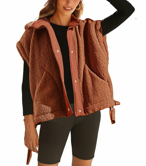 Yozazzy Sherpa Vest Women Sleeveless Fleece Zip Up Rust Size S by Deal US