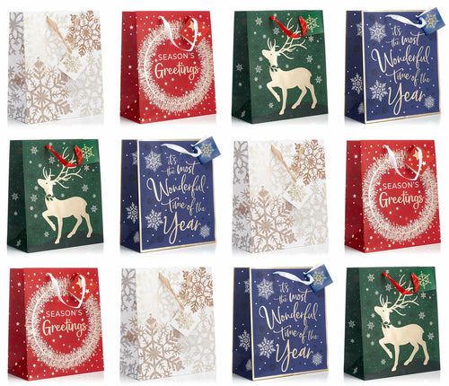 Fifth Ave Kraft Christmas Bags Large 12x10x5 Joy Pack of 12 Holiday Gift by Deal US