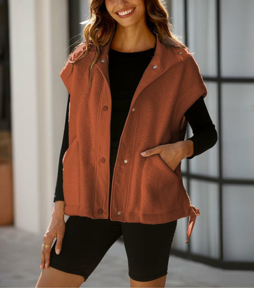 Yozazzy Sherpa Vest Women Sleeveless Fleece Zip Up Rust Size S by Deal US