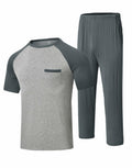 MoFiz Men’s Pajama Set V-Neck Short Sleeve Sleepwear Striped Grey Blue Size M by Deal US