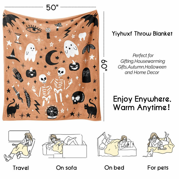 Yiyhuxf Halloween Flannel Fleece Throw Blanket Cartoon 60x50 Black by Deal US