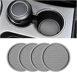 4-Pack Cup Holder Coasters 2.75” Non-Slip PVC Car Accessory Gray by Deal US
