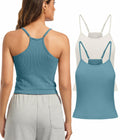 OVESPORT 2Pack Workout Tank Tops Women Built-in Bra Seamless Blue+White Size XL by Deal US