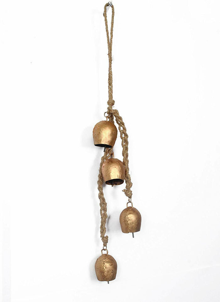 Siddhivinayak Overseas Iron Wrought Brass Finish Wall Hanging Bell Chime 4 Bells by Deal US