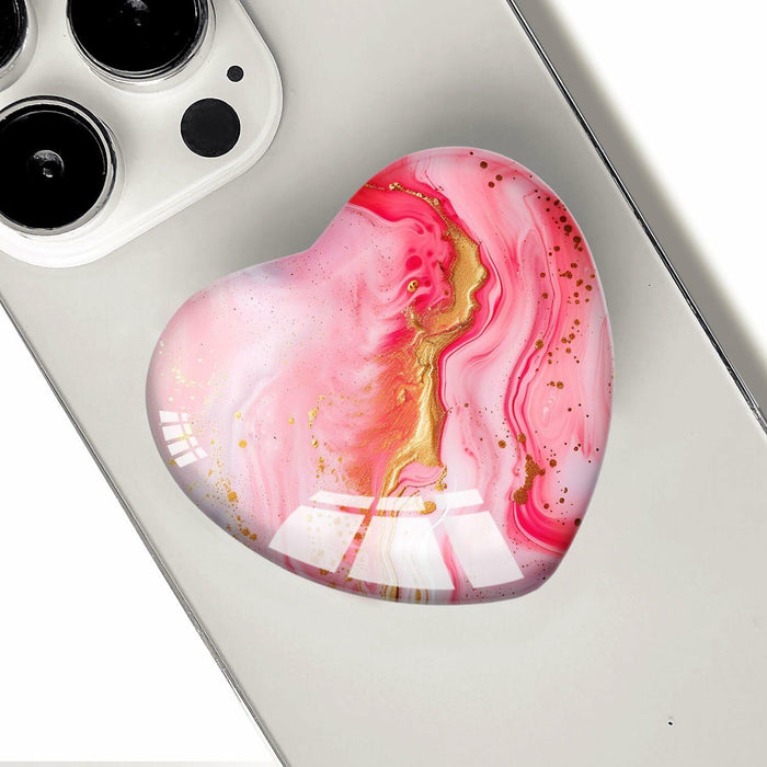 Luhoit Heart Shape Expanding Cell Phone Grip Glass Stand Gold Red Marble by Deal US