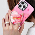 Luhoit Heart Shape Expanding Cell Phone Grip Glass Stand Gold Red Marble by Deal US