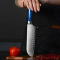 YUSOTAN 7" Japanese Santoku Knife Blue High Carbon Stainless Steel Blade by Deal US