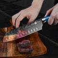YUSOTAN 7" Japanese Santoku Knife Blue High Carbon Stainless Steel Blade by Deal US