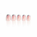 SHANRUN Pink Press On Nails Short Square Silver French 24 Pcs by Deal US