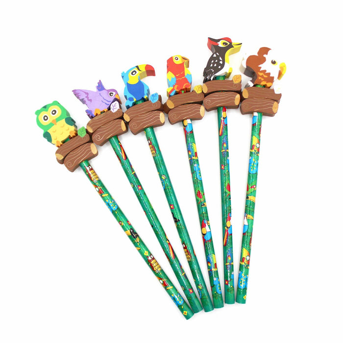 Colorful Bird Decorative Pencils with Erasers Set of 6, 0.35lb by Deal US