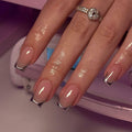 SHANRUN Pink Press On Nails Short Square Silver French 24 Pcs by Deal US