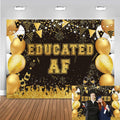 BUTEN Educated AF Graduation Banner 2025 Congrats Grad Black Gold 6x4FT by Deal US