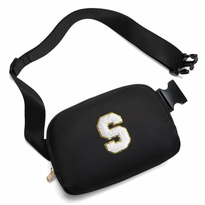 Gitus Personalized Fanny Pack Crossbody Bag for Girls Black Letter Patch by Deal US