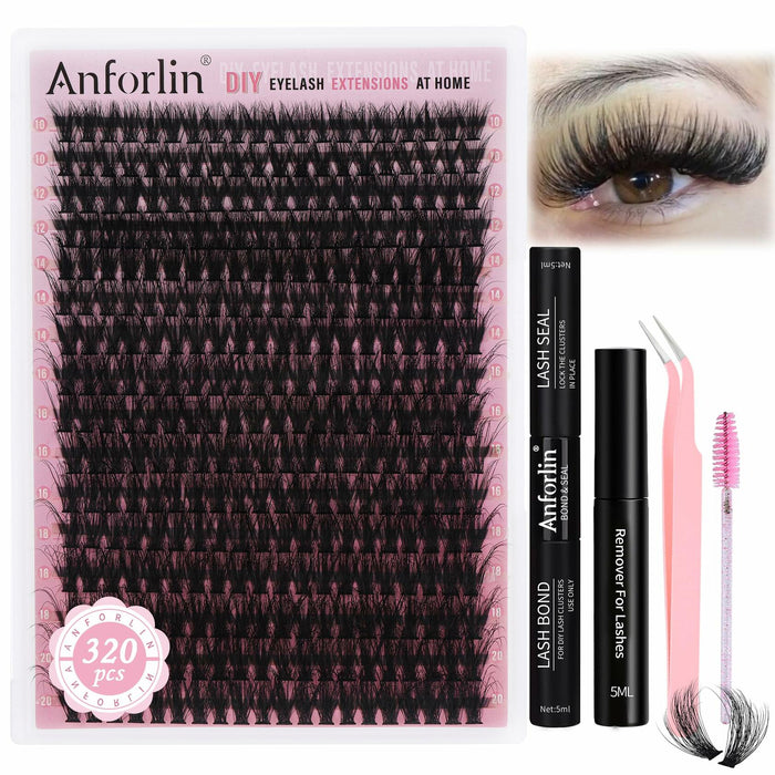 Anforlin Eyelash Extension Kit 280pcs Thick Volume D Curl 14-22mm Black by Deal US