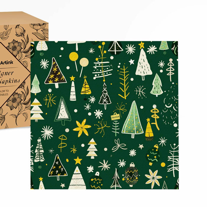 JoyfulArtink 3-Ply Paper Napkins 6.5x6.5in 50 Count Festive Forest Green by Deal US