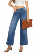 Guaile Womens High Waisted Stretchy Wide Leg Jeans Jean Blue Size 6 by Deal US
