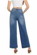 Guaile Womens High Waisted Stretchy Wide Leg Jeans Jean Blue Size 6 by Deal US