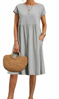 Kubsid Gray Cotton Linen Short Sleeve Casual Beach Dress Size XL by Deal US