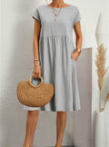 Kubsid Gray Cotton Linen Short Sleeve Casual Beach Dress Size XL by Deal US