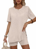 OUKODS Womens 2 Piece Summer Short Sleeve Top & Shorts Set Apricot Size S by Deal US