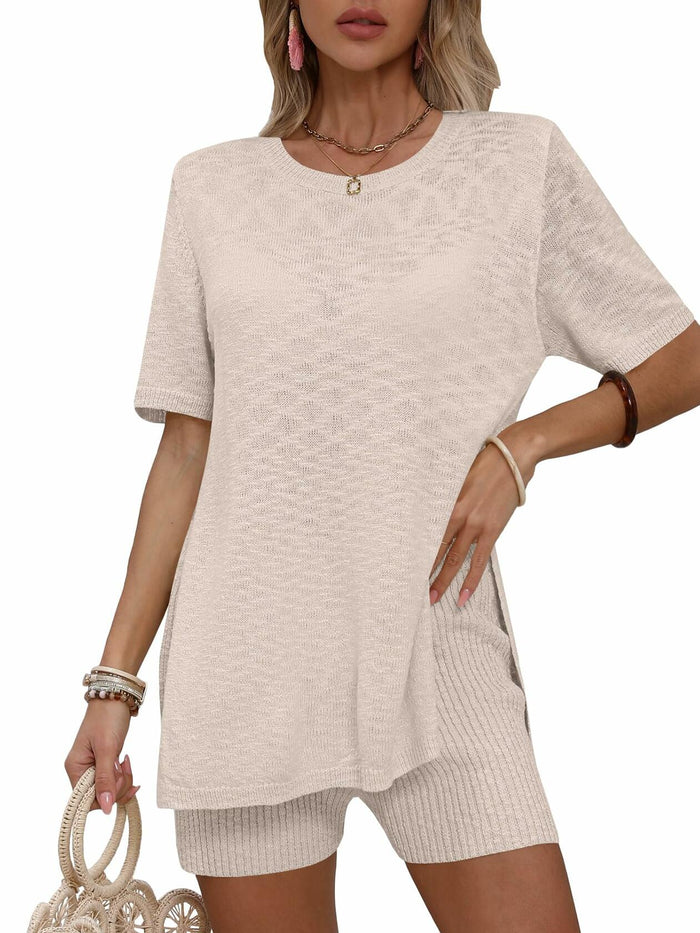 OUKODS Womens 2 Piece Summer Short Sleeve Top & Shorts Set Apricot Size S by Deal US