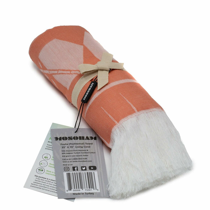 Mosobam Soft Fouta Peshtemal 35x70 Living Coral Lightweight Bamboo Towels by Deal US