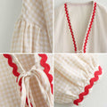 MANGMAO Gingham Babydoll Tie Front Puff Sleeve Top Khaki Size S by Deal US