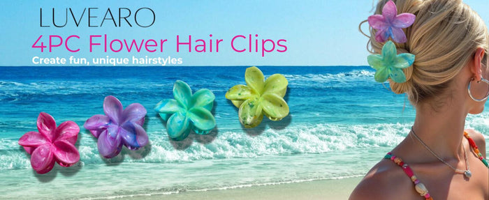Luvearo Flower Hair Clips 4pc Large Claw Plumeria Hawaiian Banana Clip by Deal US