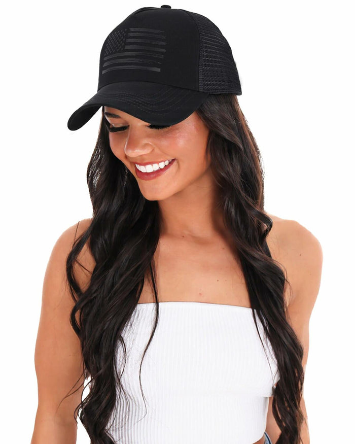AWAYTR American Flag Trucker Snapback Hat Black One Size by Deal US