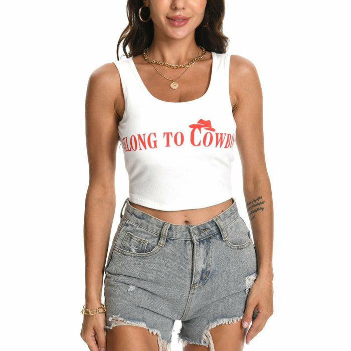 WELLATENT Cowboy Tank Shirt Western Cowgirl Crop Top White Size S by Deal US