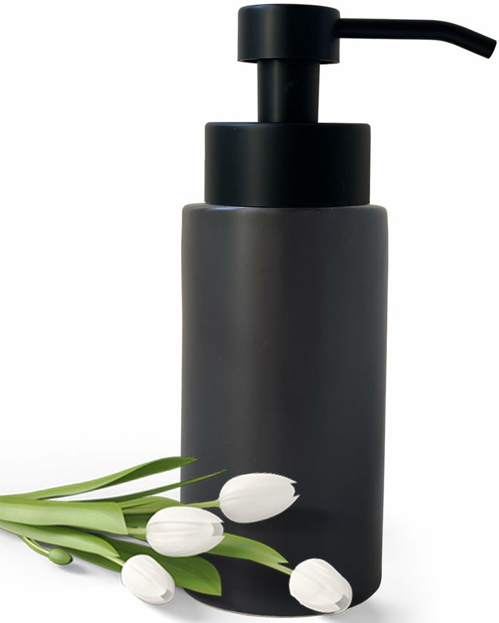 UNBONSOUHAIT 11.5 Oz Black Stripe Ceramic Foaming Soap Dispenser Refillable by Deal US