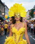JPXH Masquerade Mask Feather Carnival Showgirl Headpiece Costume Yellow by Deal US