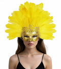 JPXH Masquerade Mask Feather Carnival Showgirl Headpiece Costume Yellow by Deal US