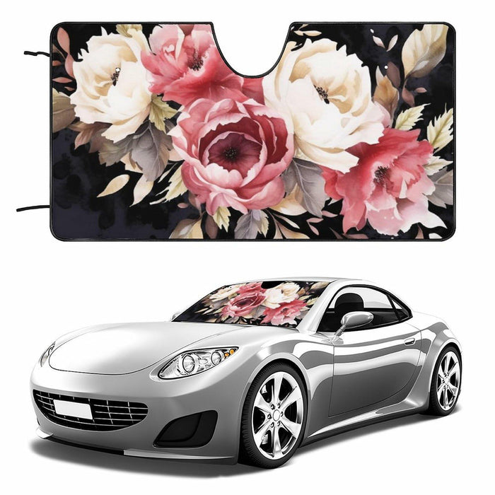 BAHELS Watercolor Black Floral Windshield Sun Shade UV Protector 55x30 by Deal US