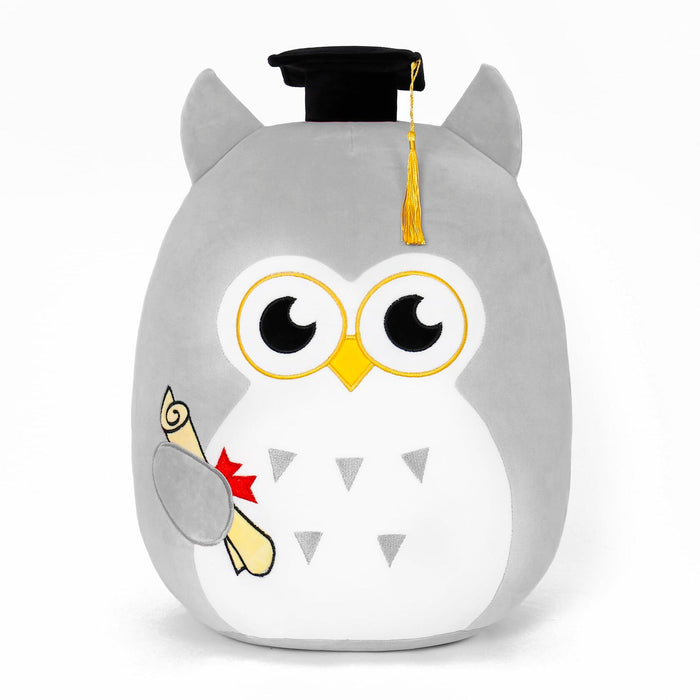 OurHonor Graduation Plush Owl Stuffed Animal Gray Soft Pillow Toy 7in by Deal US