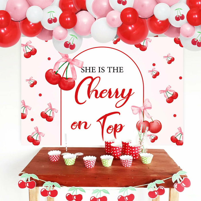 BACH AND BOUJEE She's The Cherry on Top Baby Shower Backdrop Red Balloons by Deal US