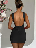 LAGSHIAN Women's Sexy Bodycon Backless Tie Sleeveless Mini Dress Black Size S by Deal US
