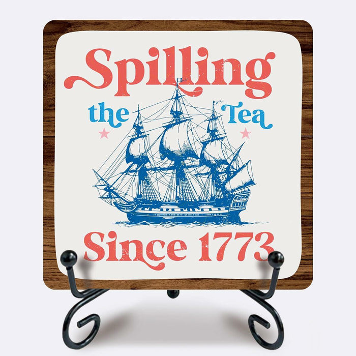 Ketsord 5x5 Blue Gossip Wood Plaque Spill The Tea Metal Support by Deal US