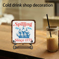 Ketsord 5x5 Blue Gossip Wood Plaque Spill The Tea Metal Support by Deal US