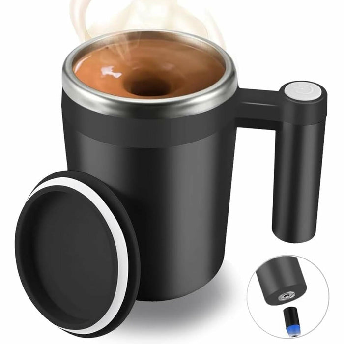 ALARYOD Self Stirring Coffee Mug Stainless Steel Black Automatic Mixing Cup by Deal US