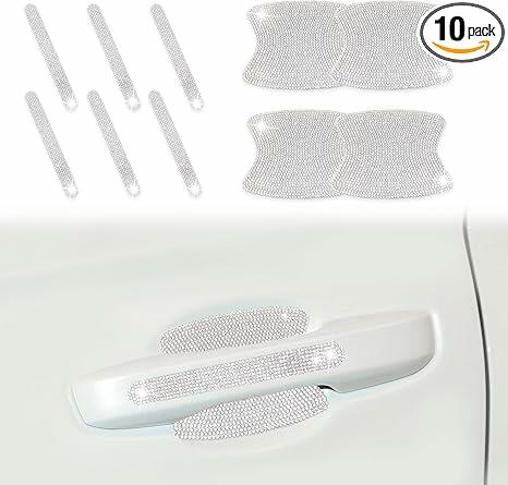 KEVWR 10pcs Bling Rhinestone Car Door Handle Stickers Protective Film Colorful by Deal US