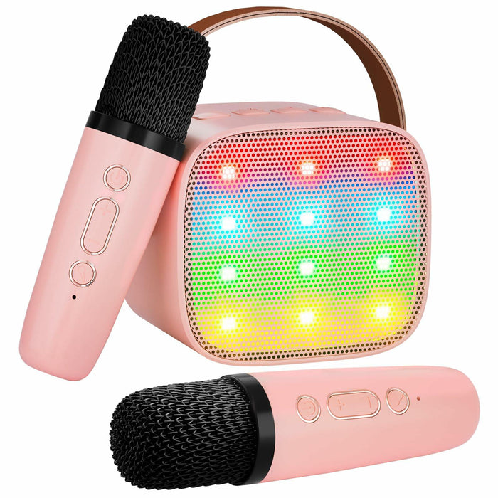 VERKB Kids Karaoke Machine Bluetooth Speaker 2 Wireless Mics Pink by Deal US